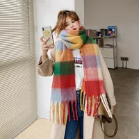 Rainbow Scarf Women's Winter Shawl Couple's Colorful Plaid Warm Thickened  Trendy Cute Girl Student sku image 1