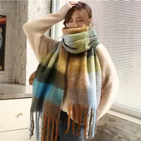 Rainbow Scarf Women's Winter Shawl Couple's Colorful Plaid Warm Thickened  Trendy Cute Girl Student sku image 13