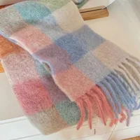 Rainbow Scarf Women's Winter Shawl Couple's Colorful Plaid Warm Thickened  Trendy Cute Girl Student sku image 18