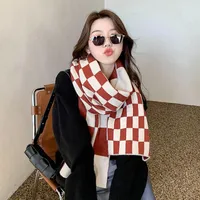 Scarf Women's Autumn And Winter Student's New Korean-style -style High-face Value Cute  Chessboard Warm Knitted Scarf main image 1