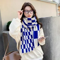 Scarf Women's Autumn And Winter Student's New Korean-style -style High-face Value Cute  Chessboard Warm Knitted Scarf main image 3