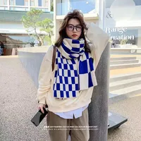 Scarf Women's Autumn And Winter Student's New Korean-style -style High-face Value Cute  Chessboard Warm Knitted Scarf sku image 1