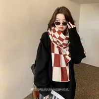 Scarf Women's Autumn And Winter Student's New Korean-style -style High-face Value Cute  Chessboard Warm Knitted Scarf sku image 4