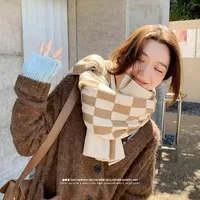 Scarf Women's Autumn And Winter Student's New Korean-style -style High-face Value Cute  Chessboard Warm Knitted Scarf sku image 2