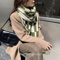 Scarf Women's Autumn And Winter Student's New Korean-style -style High-face Value Cute  Chessboard Warm Knitted Scarf sku image 3