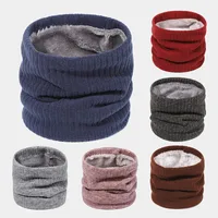 Autumn And Winter New Spot Knitted Scarf Men And Women Plus Velvet Warm Pullover Scarf Vertical Stripe Solid Color Knitted Collar main image 1