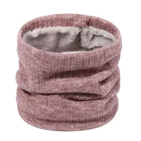 Autumn And Winter New Spot Knitted Scarf Men And Women Plus Velvet Warm Pullover Scarf Vertical Stripe Solid Color Knitted Collar main image 5