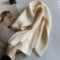 Solid Color Knitted Scarf Women's Autumn And Winter Korean Style Student Wool  Warm Thickened Scarf Couple Trendy Men Couple sku image 1