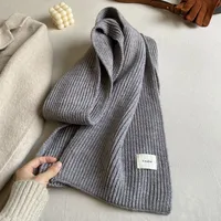 Solid Color Knitted Scarf Women's Autumn And Winter Korean Style Student Wool  Warm Thickened Scarf Couple Trendy Men Couple sku image 2