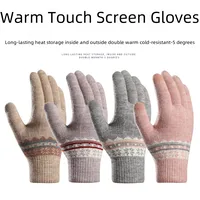 Direct  Knitted Gloves Women's Warm Winter Double Fleece Padded Wool Jacquard Student Touch Screen Gloves main image 1