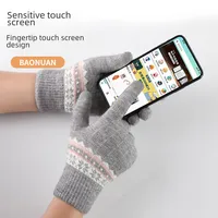 Direct  Knitted Gloves Women's Warm Winter Double Fleece Padded Wool Jacquard Student Touch Screen Gloves main image 2