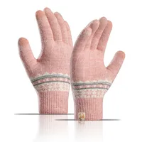Direct  Knitted Gloves Women's Warm Winter Double Fleece Padded Wool Jacquard Student Touch Screen Gloves sku image 3