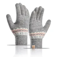 Direct  Knitted Gloves Women's Warm Winter Double Fleece Padded Wool Jacquard Student Touch Screen Gloves sku image 4