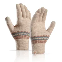 Direct  Knitted Gloves Women's Warm Winter Double Fleece Padded Wool Jacquard Student Touch Screen Gloves sku image 1