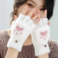 Winter Half Finger Flip Knitted Gloves Imitation Mink Velvet Warm Covered Cat Claw Gloves Women's New Gloves Wholesale main image 1