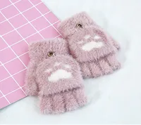 Winter Half Finger Flip Knitted Gloves Imitation Mink Velvet Warm Covered Cat Claw Gloves Women's New Gloves Wholesale sku image 2