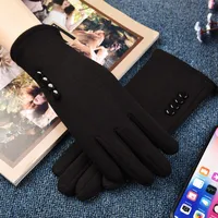 Beautiful Symbol   Classic Women's Non-inverted Velvet Four-button Velvet-lined Thickened Cycling Touch Screen Warm Gloves sku image 3