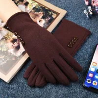 Beautiful Symbol   Classic Women's Non-inverted Velvet Four-button Velvet-lined Thickened Cycling Touch Screen Warm Gloves sku image 4