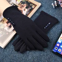 Beautiful Symbol   Classic Women's Non-inverted Velvet Four-button Velvet-lined Thickened Cycling Touch Screen Warm Gloves sku image 5