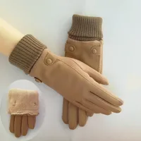 Direct Autumn And Winter Velvet Warm Touch Screen Gloves Women's Cotton Outdoor Cycling Leather V Velvet Fashion Korean Version sku image 5
