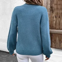 Autumn Winter Women's Knitted Pure Color Stand Collar Sweater Casual Style Long Sleeve Loose Fit Zipper Design Fashion Outerwear main image 2
