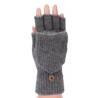 Flip Half Finger Gloves Embroidered Winter Cold-proof Warm Fleece-lined Thickened Warm Wool Knitted Jacquard Gloves For Couple main image 1