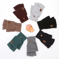 Flip Half Finger Gloves Embroidered Winter Cold-proof Warm Fleece-lined Thickened Warm Wool Knitted Jacquard Gloves For Couple main image 2