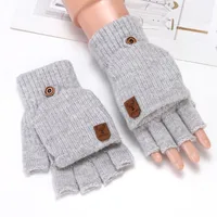 Flip Half Finger Gloves Embroidered Winter Cold-proof Warm Fleece-lined Thickened Warm Wool Knitted Jacquard Gloves For Couple sku image 2