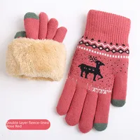 New Knitted Touch Screen Gloves Women's Korean Style Winter Stall Velvet Thickened Cold-proof Fawn Wool Warm Gloves main image 3