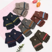 Korean Version Of The New Trend Men's Children's Striped Half Finger Flip Gloves Winter Travel Warm  Wholesale main image 1