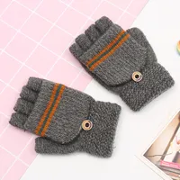 Korean Version Of The New Trend Men's Children's Striped Half Finger Flip Gloves Winter Travel Warm  Wholesale sku image 6