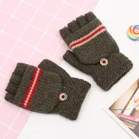 Korean Version Of The New Trend Men's Children's Striped Half Finger Flip Gloves Winter Travel Warm  Wholesale sku image 2