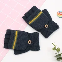 Korean Version Of The New Trend Men's Children's Striped Half Finger Flip Gloves Winter Travel Warm  Wholesale sku image 1
