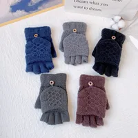 Korean Style Simple Adult Warm Gloves Men's Winter Knitted Fleece Pulled Half Finger Flip Riding Driving Business main image 1