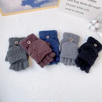 Korean Style Simple Adult Warm Gloves Men's Winter Knitted Fleece Pulled Half Finger Flip Riding Driving Business main image 2