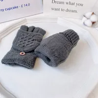 Korean Style Simple Adult Warm Gloves Men's Winter Knitted Fleece Pulled Half Finger Flip Riding Driving Business main image 3
