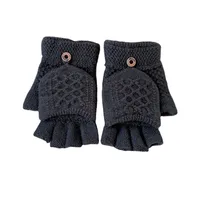 Korean Style Simple Adult Warm Gloves Men's Winter Knitted Fleece Pulled Half Finger Flip Riding Driving Business main image 4