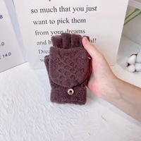 Korean Style Simple Adult Warm Gloves Men's Winter Knitted Fleece Pulled Half Finger Flip Riding Driving Business sku image 1