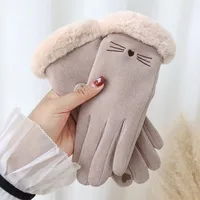 Gloves Women's Winter Velvet Thickened Warm  Cute Touch Screen De Velvet Fall/Winter Electric Car Cold-proof Riding Gloves sku image 2