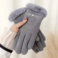 Gloves Women's Winter Velvet Thickened Warm  Cute Touch Screen De Velvet Fall/Winter Electric Car Cold-proof Riding Gloves sku image 3