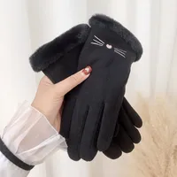 Gloves Women's Winter Velvet Thickened Warm  Cute Touch Screen De Velvet Fall/Winter Electric Car Cold-proof Riding Gloves sku image 4