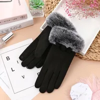 Wholesale And Retail German Velvet Gloves Korean Version Of Wool Mouth Thickened Warm Gloves Outdoor Riding Ladies Plus Velvet Gloves Wool Mouth sku image 9