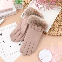 Wholesale And Retail German Velvet Gloves Korean Version Of Wool Mouth Thickened Warm Gloves Outdoor Riding Ladies Plus Velvet Gloves Wool Mouth sku image 6