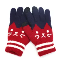 New Winter Cold Plus Velvet KT Cat Jacquard Ladies Finger Knitted Warm Autumn And Winter Touch Screen Gloves Wholesale main image 2