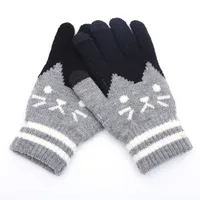 New Winter Cold Plus Velvet KT Cat Jacquard Ladies Finger Knitted Warm Autumn And Winter Touch Screen Gloves Wholesale main image 3