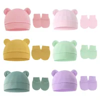 Baby Pullover Cap  Ears Baby Hat Newborn Tire Cap Anti-scratch Gloves 2-piece Set main image 1