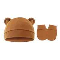 Baby Pullover Cap  Ears Baby Hat Newborn Tire Cap Anti-scratch Gloves 2-piece Set main image 5