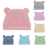 New Infant Fetal Cap Newborn Head Cap Solid Color Ear  Hat Boys And Girls Baby Hat A54 main image 1