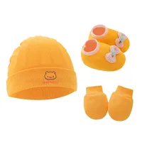 Newborn Baby Cap Baby Hat Baby Gloves Baby Shoes Three-piece Set 892 sku image 41