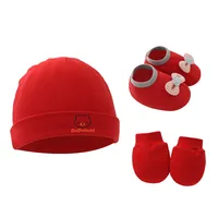 Newborn Baby Cap Baby Hat Baby Gloves Baby Shoes Three-piece Set 892 sku image 43